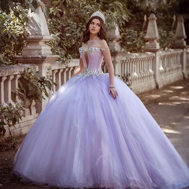 

Princess Light Purple Quinceanera Dress Off Shoulder Lace Beaded Ball Gown New Arrival Sweet 16 Dresses Bridal Gown