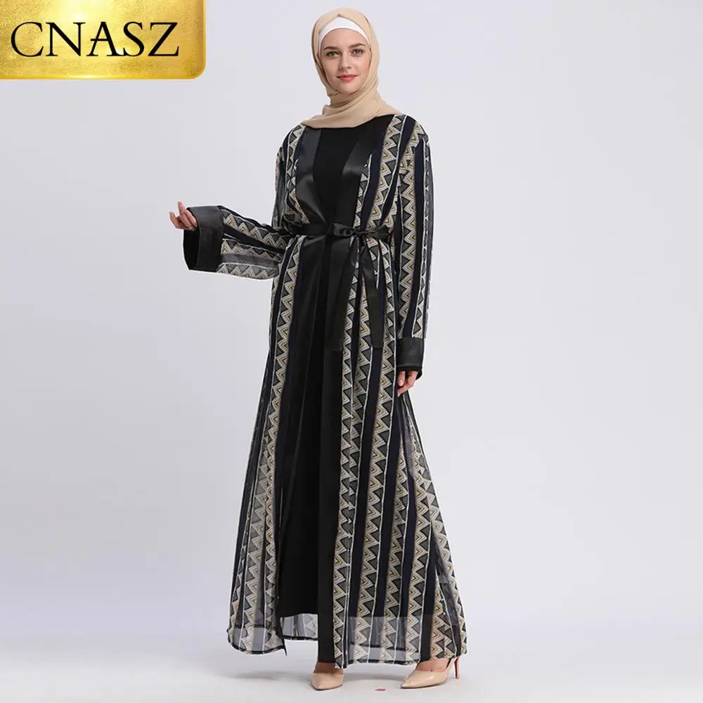 Женское мусульманское платье с длинным рукавом цифровым принтом одежда для