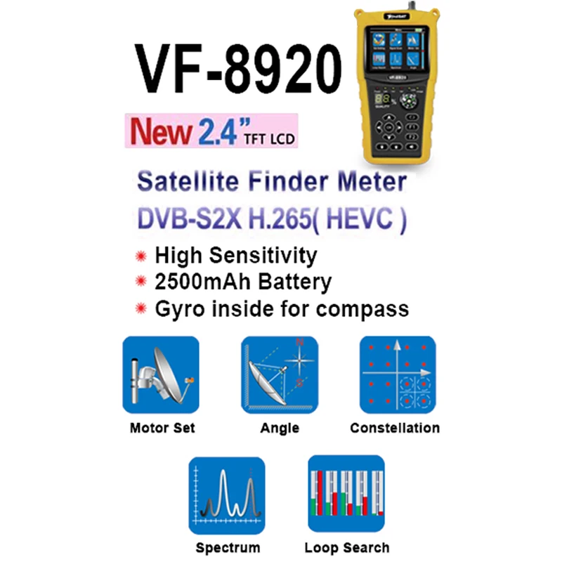 VF 8920 Meter SatFinder Digital Satfinder DVB S/S2/S2X HD приемник ТВ сигнала спутниковый декодер поиск