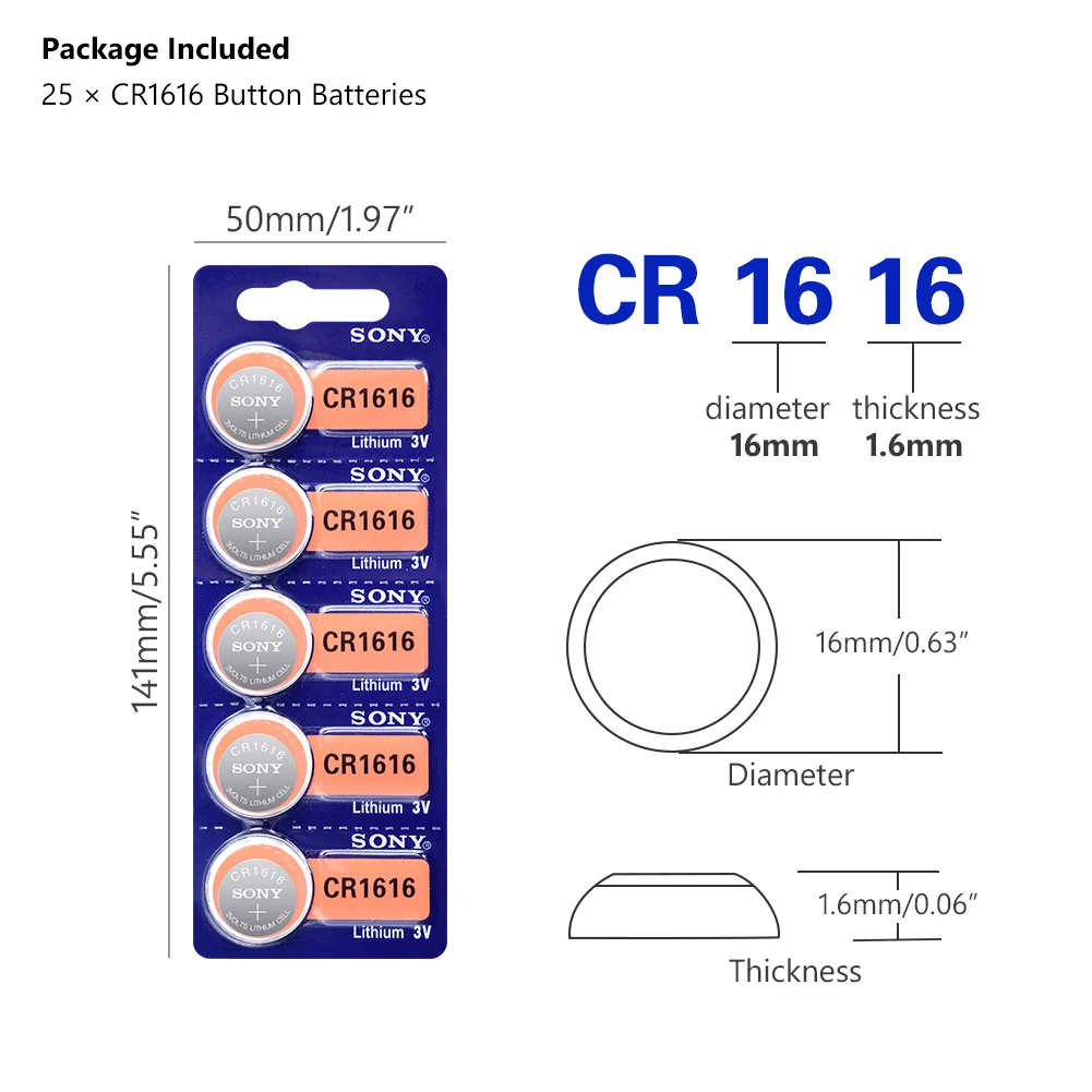25 шт. Литиевые Батарейки для кнопок SONY CR1616 3 в DL1616 ECR1616 LM1616 CR 1616 |