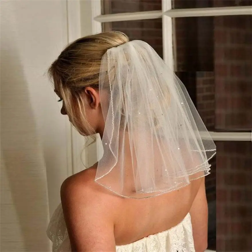 

Party Veils Wedding Veils Short Bridal Veils Shoulder Length Handmade Soft Tulle Pearls Bride Veil Wedding Favor Free Comb