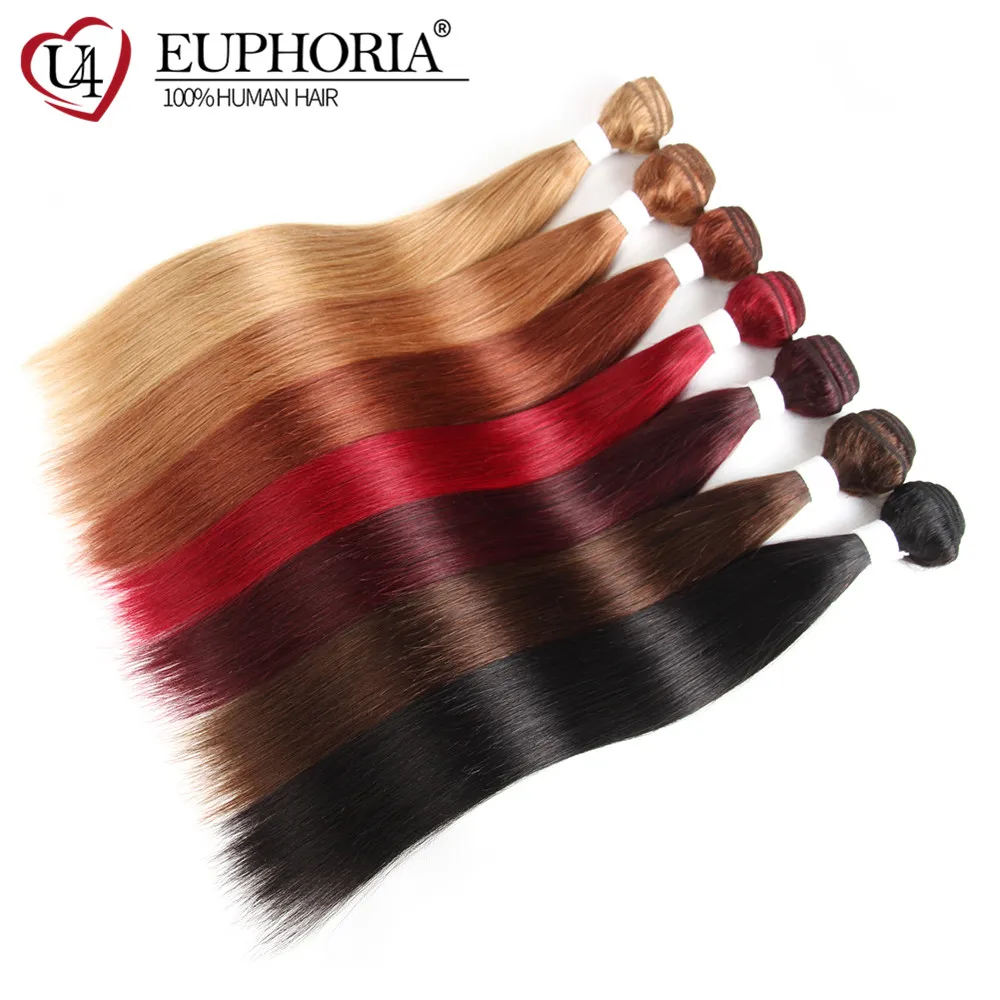 Brazilian Straight Hair Bundles 1/3 pcs Burgundy Red Blonde 27 Brown Color Remy Human Hair Weaving Bundles Extensions EUPHORIA