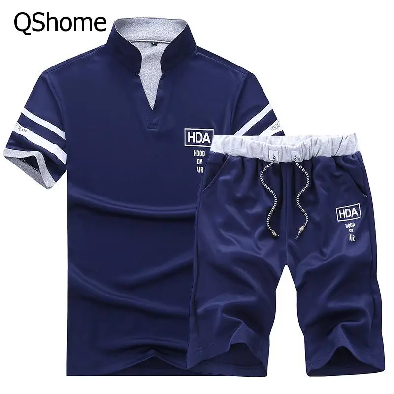 

Men Tracksuits 2021 Summer Short Sleeve Tee shirt+Shorts Set Casaul Slim Fit Sporting Suit Mens Masculino Two Pieces Sets Hombre