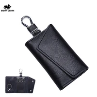 bison denim genuine leather keychain men women key holder organizer pouch car key wallet housekeeper key case mini card bag