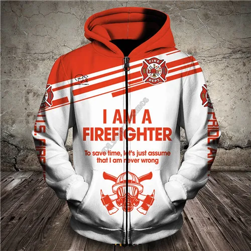 zip hoodie Новые мужские и женские толстовки с 3D принтом «я пожарный», забавные толстовки с капюшоном для косплея, пуловер на молнии с длинным рукавом - Цвет: zip hoodie
