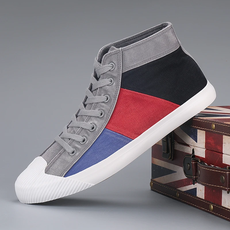 Men Casual Shoes Fashion Leather Canvas High top Moccasins Slip on Men's Flats Male Driving Soft Non-slip | Обувь