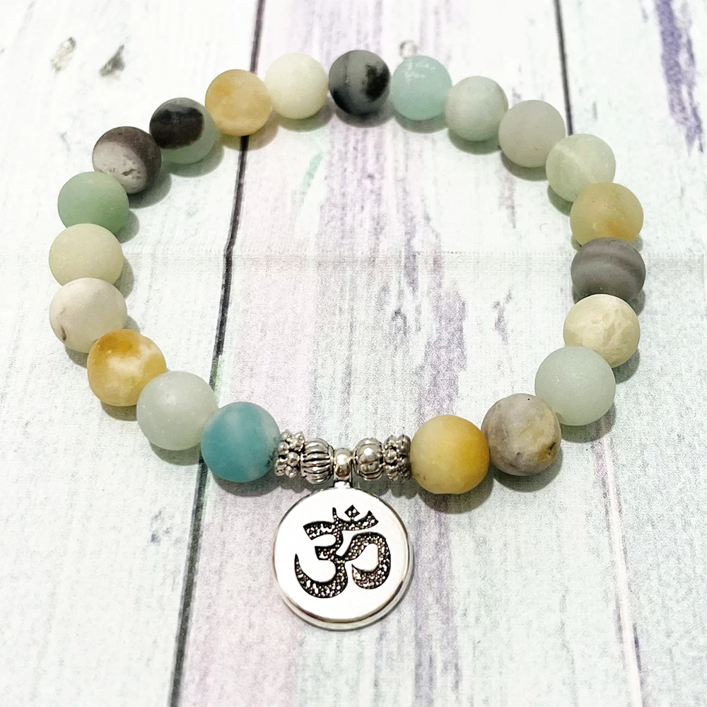 Матовый браслет Ruberthen 8 мм из амазонита женский очаровательный Ом для медитации