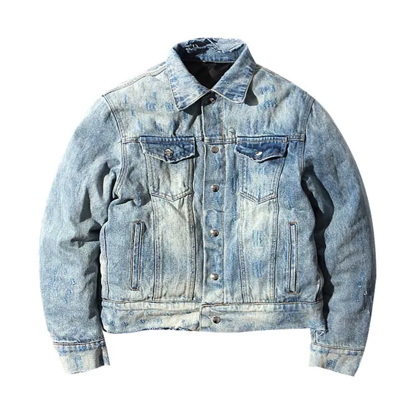 

Винтажные мужские зимние рваные джинсовые куртки, Двусторонняя одежда, термальная верхняя одежда, топы для мужчин, парка, ветрозащитная