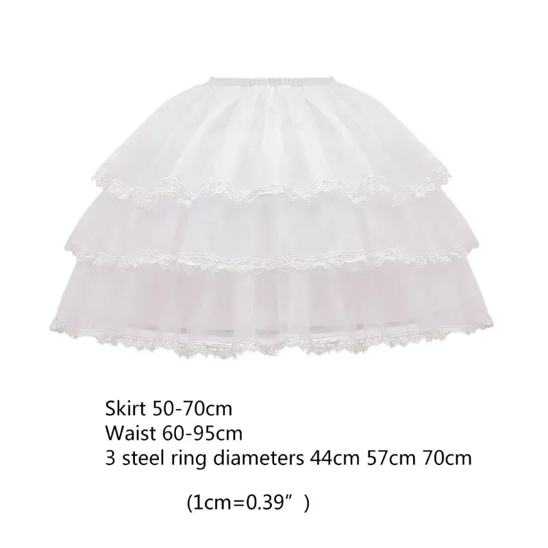 

2021 New Womens Lolita Floral Lace Trim White Petticoat Skirt 3 Hoop Adjustable Drawstring Underskirt Wedding Bride Crinoline
