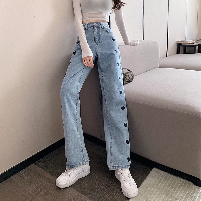 

Internet Celebrity Women's Korean-Style High Waist Slimming Draping Wide Leg Jeans Loose Straight Love Mop Pants Trendy