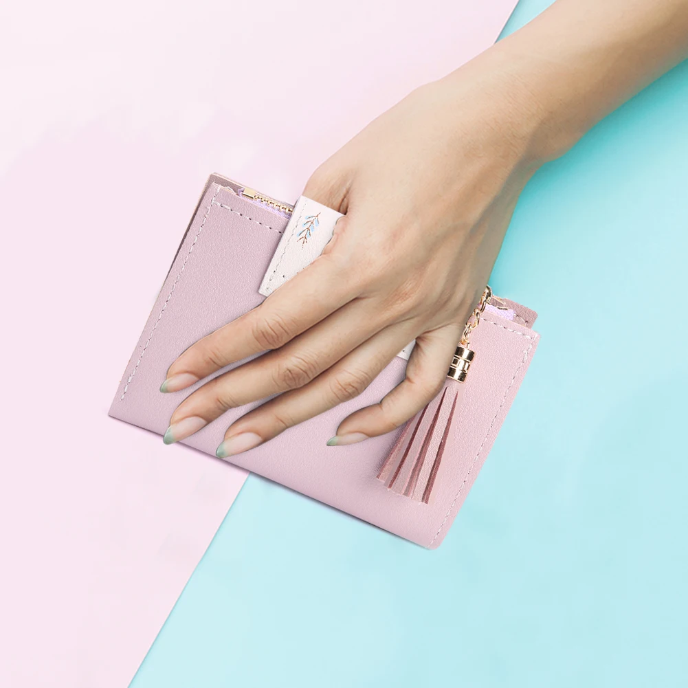 

Fashion 802 Tassels Short Wallet Bag for Women Leather Clutch Bags Cute Card Holder Female Folding Small Coin Purse Bolsas