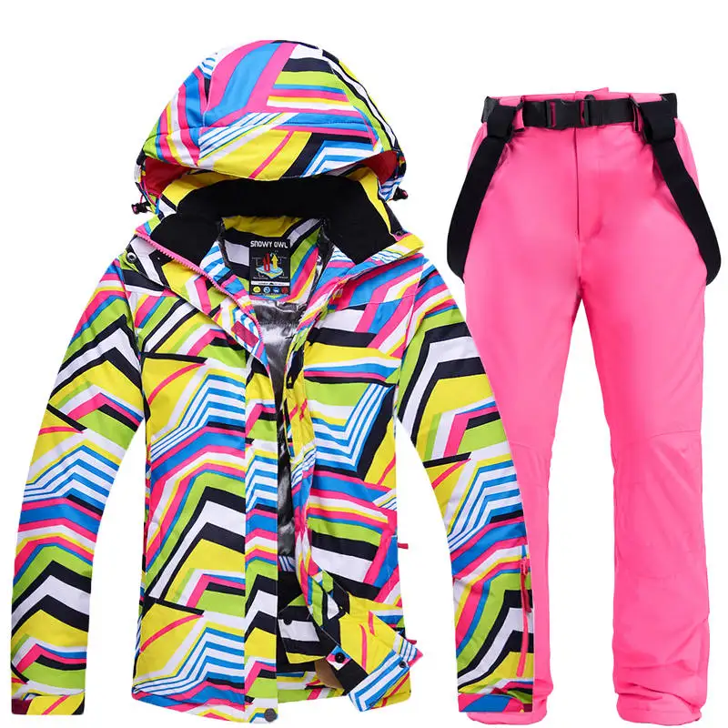 Pic Jacket and Pant Недорогой женский зимний костюм с рисунком зебры, комплекты для сноубординга, водонепроницаемые дышащие уличные лыжные куртки и зимние штаны с ремнем - Цвет: Pic Jacket and Pant