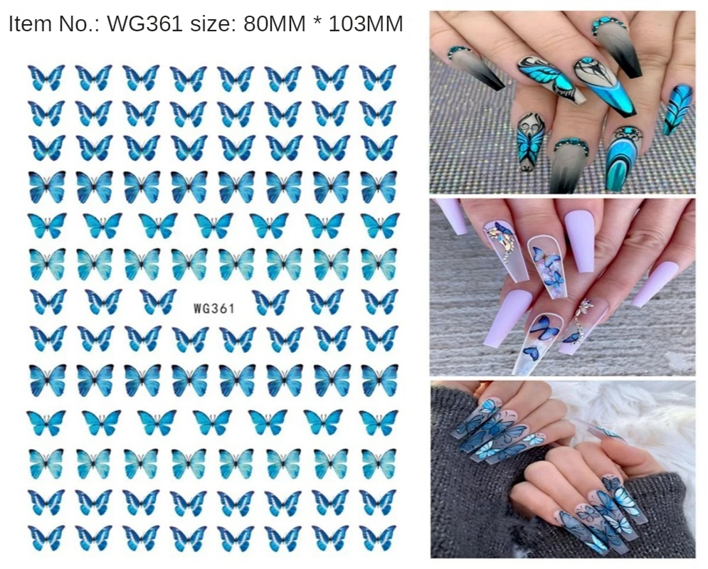 

5PCS/Lot Pink Bule Butterfly Nail Stickers 3D Adhesive Transfer DIY Nail Art Decoration Manicure Salon Acrylic Tips Tool WG361