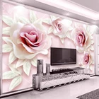 Настенные обои на заказ, тисненые настенные бумаги с изображением розовых роз и цветов, домашний декор для гостиной, дивана, фона для телевизора, 3D обои