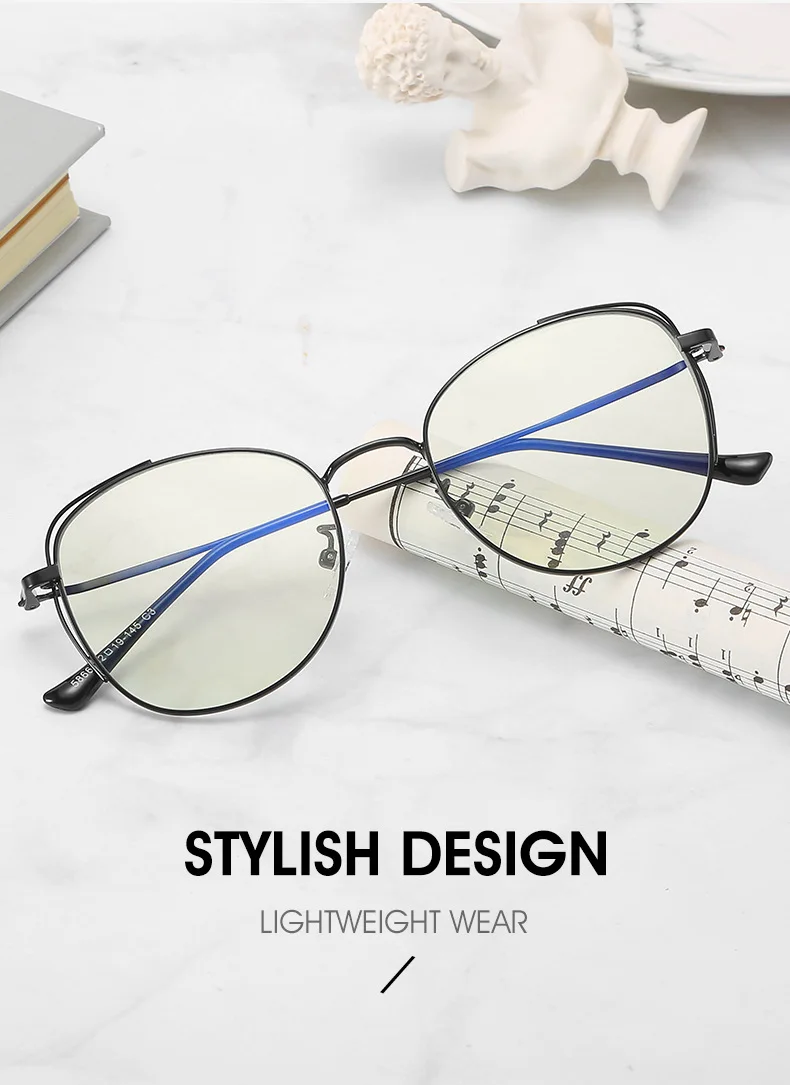 Computer Glasses Frame Eyewear Anti Blue Light Round Cat Eye Glasses Blue Light Glasses Women Anti Radiation Screen Eyeglasses