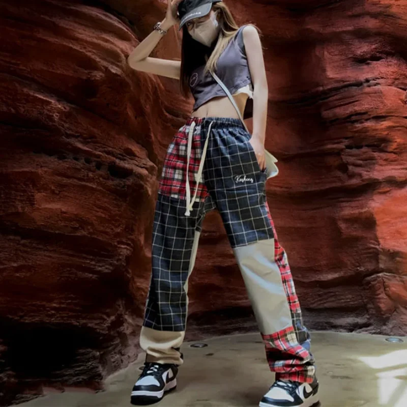 

Y2K Plaid Patchwork Loose Women Fashion Streetwear Vintage Harajuku Plus Size Cargo Baggies Bottoms E Girl Aesthetic Pants