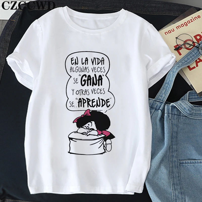 

Mafalda T-shirt Women Fashion O-neck Tshirt Harajuku Cartoon Cute Print T-shirt Ladies Casual Short Sleeve Kawaii Tshirt Female