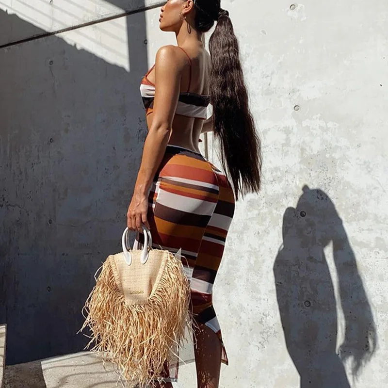 

Floral sleeveless hollow out women long dress high waist striped sexy womens elegant dresses 2021 summer ladies beach clothing
