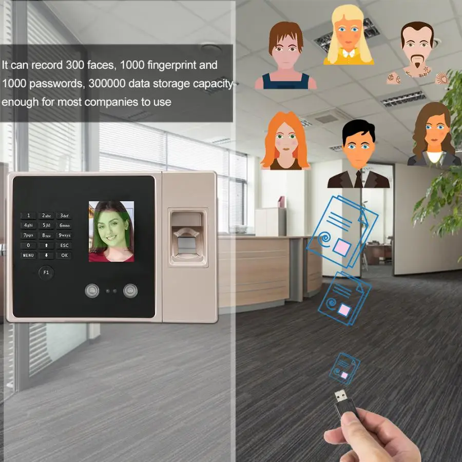 2.8inch TFT Face Recognition Fingerprint Password Attendance Machine Access Control 100-240V New