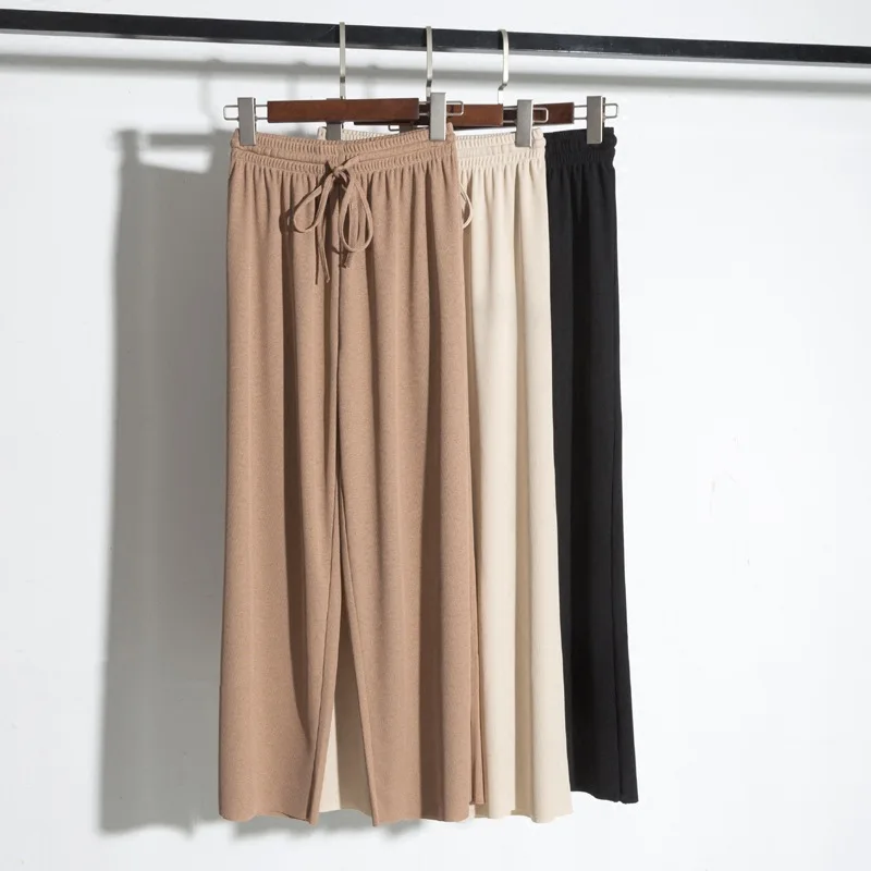

2021 весна новые летние S-XL размера плюс Для женщин широкие Trouserss штаны с высокой посадкой на эластичной резинке для спецодежды брюк
