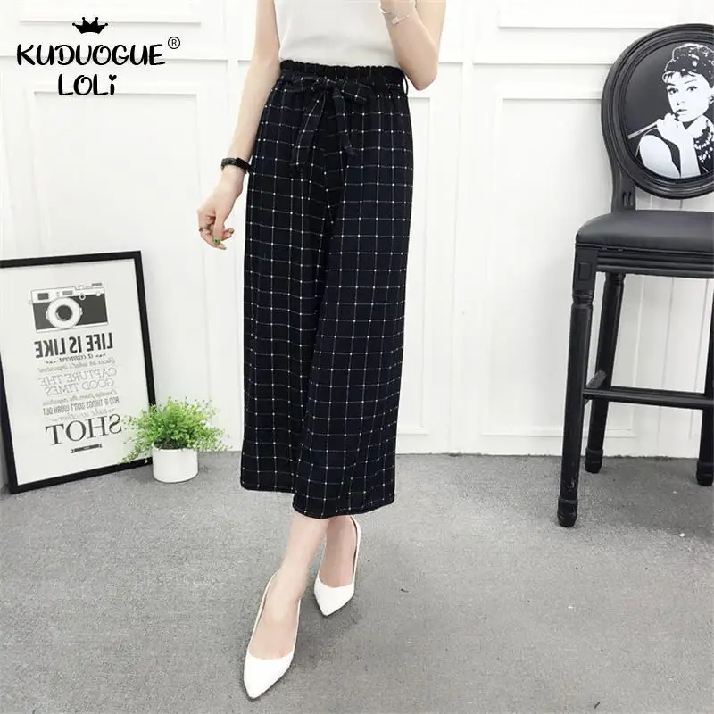 Женские летние тонкие вязаные брюки черные свободные широкие до щиколотки