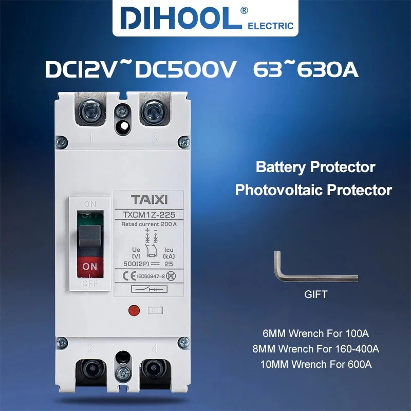 Disjuntor Solar Mccb dc de 1500v Isolador Protetor de Tensão 100a 160a 200a 250a 400a 630a 200v 250v 1000v Disjuntores