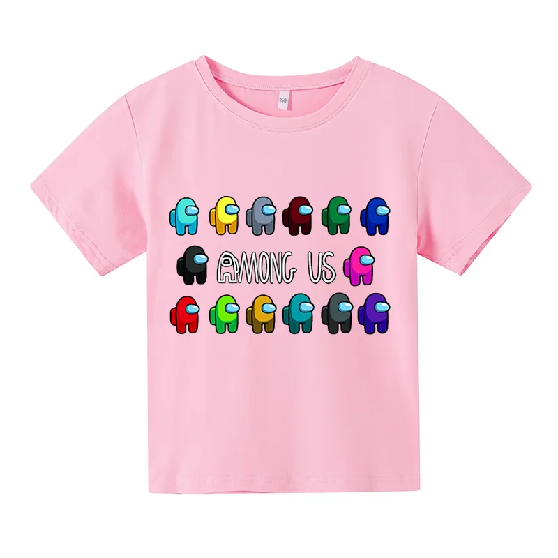 

2021 cotton summer round neck game casual loose T-shirt for boys and girls 4T-14T size