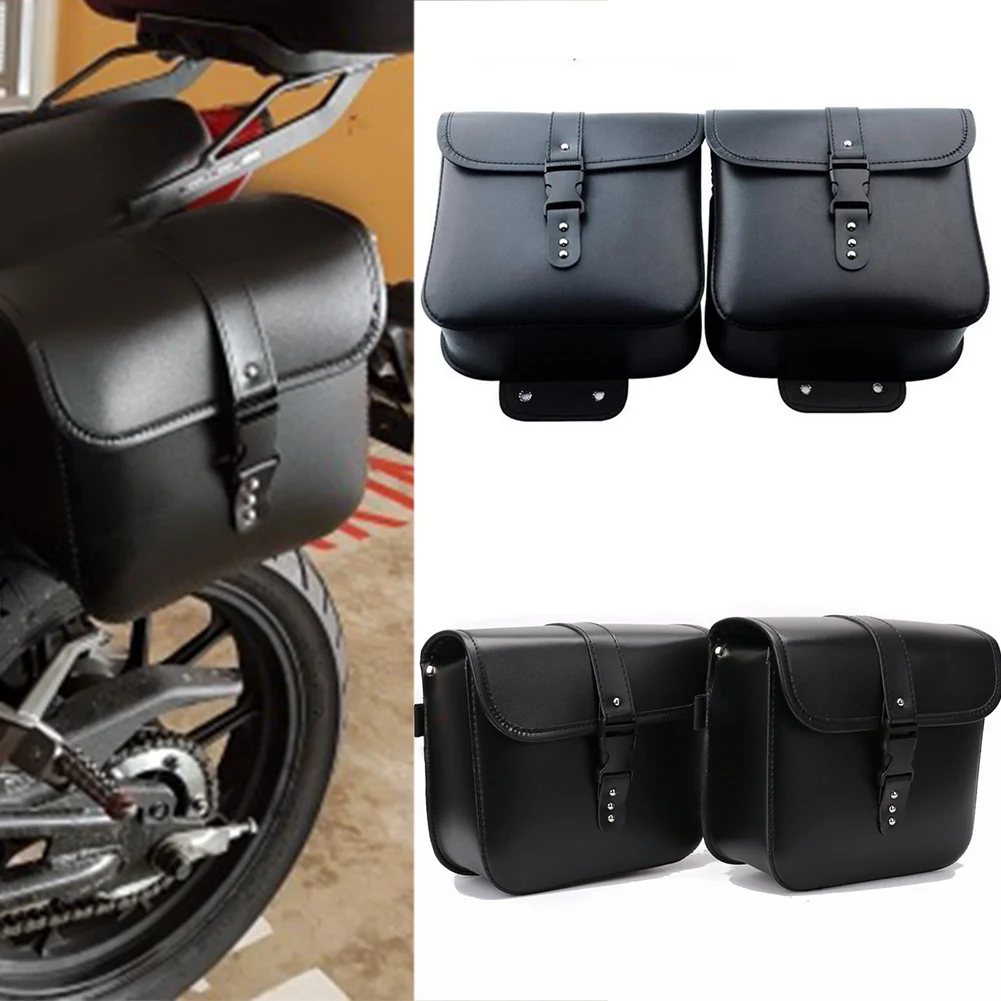 

2pcs PU Leather Bike Side Motorcycle Storage Bag Luggage Waterproof Pouch Sports Saddle Bag