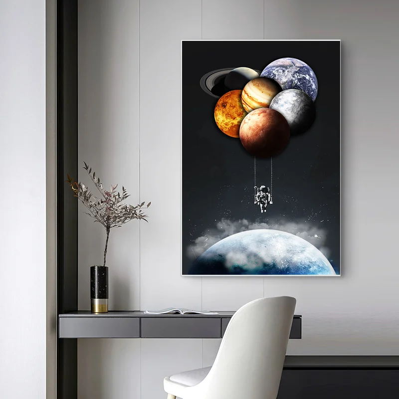 

Nordic Cartoon Astronaut Canvas Painting Posters and Print Star balloon Wall Art Pictures For Living Room Bedroom Home Decor