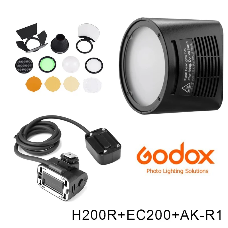 

Godox AD200 V1 PRO Glash Accessory WITSTRO H200R Round Flash Head and EC-200 Extension Head AK-R1 Color temperature reflector