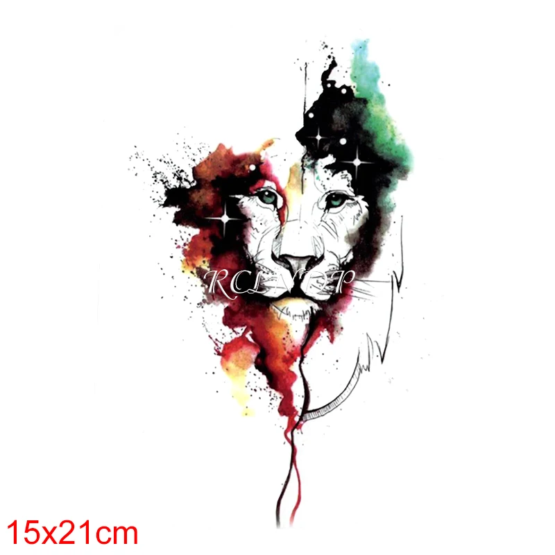 Waterproof Temporary Tattoo Sticker Lion Big Animal Color Water-ink Element Fake Tatto Flash Tatoo Arm Leg Art for Women Men | Красота и