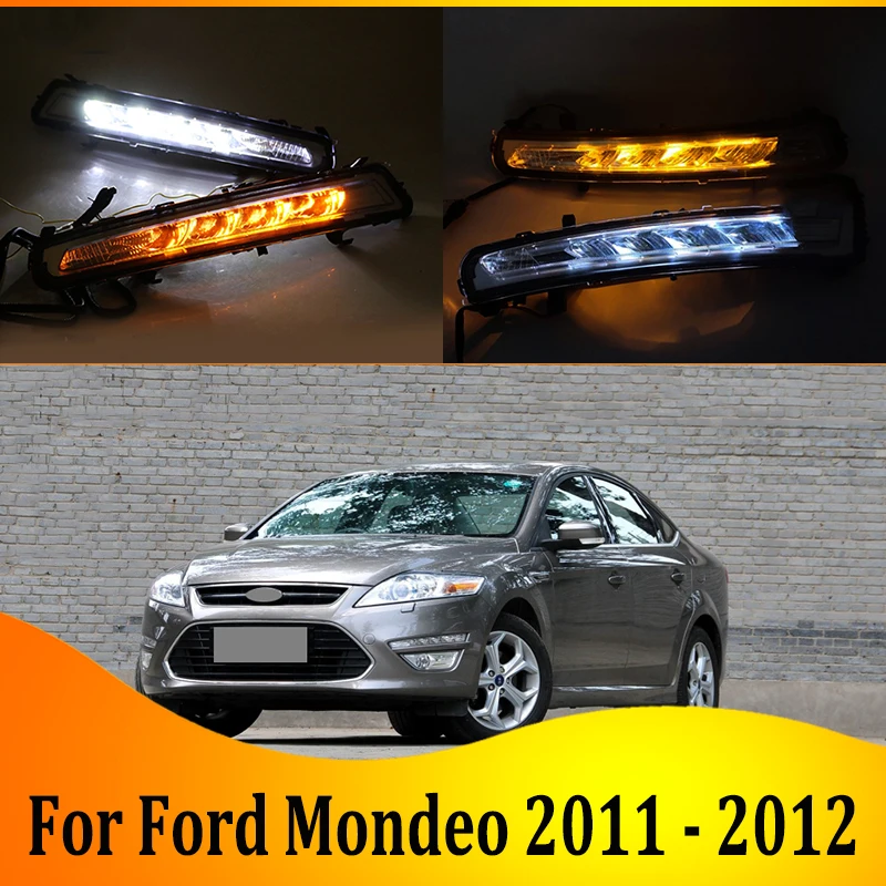 

2pcs For Ford Mondeo 2011-2012 LED Daytime Driving Running Light DRL Car Fog Lamp 6000K White Light Turn Yellow Light