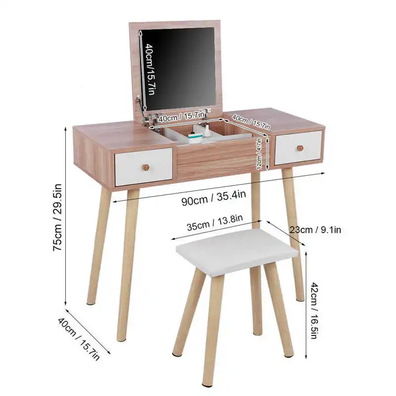 Dressing Table Stool Set Makeup With Drawers and Mirror Bedroom Home Furniture | Мебель