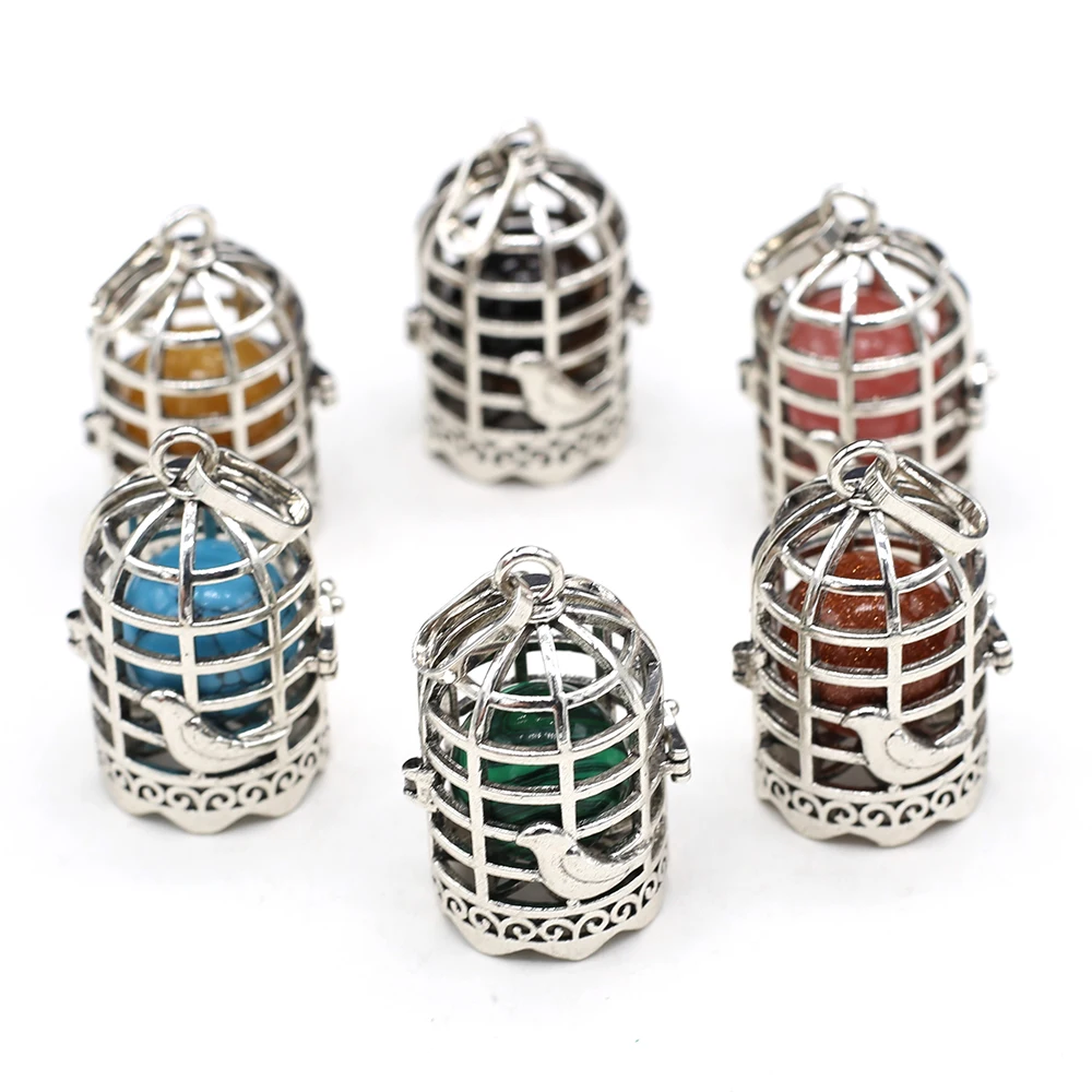 

2022 New Pendant Handmade Bird Cage Natural Stone Crystal Quartz Agate Charms for Jewelry Making diy Necklace Accessories Gifts