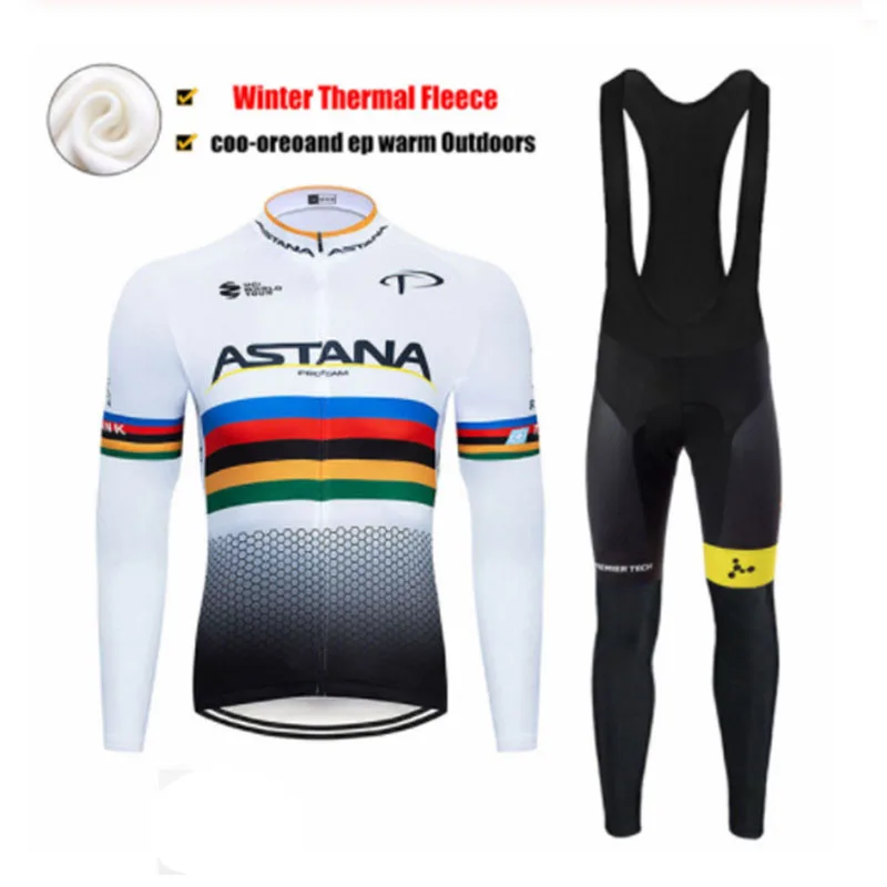 

Fluorescent Green ASTANA Ropa Ciclismo Invierno Winter Cycling Jersey Thermal Fleece Long Sleeve Cycling Clothing Set Bike Wear