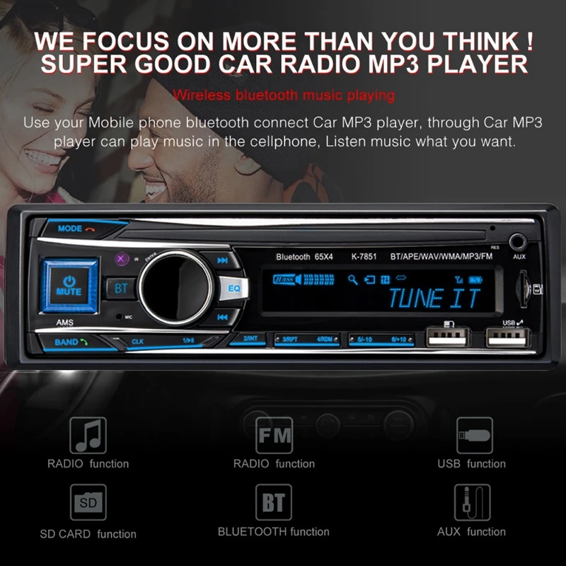 Автомобильный MP3 плеер автомобильное радио 1 DIN 2.1A двойной USB быстрая зарядка Bluetooth