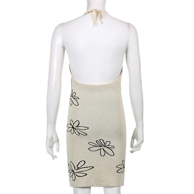

Women Knit Mini Dress Halter Lace Y2K Floral Bodycon Hollow O Neck Casual Elegant Club Party High Street Summer Sexy Dress