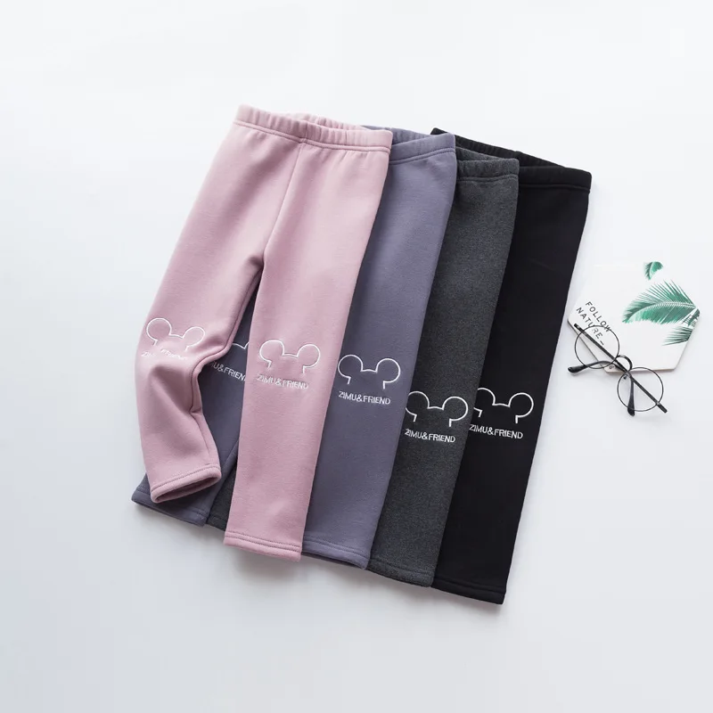 Зима 2019 детские штаны корейские милые леггинсы с вышивкой в виде мышки для