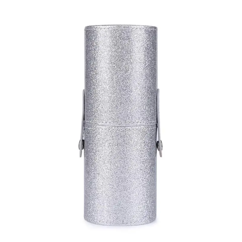 S 18x7cm Silver Портативные дорожные кисти для макияжа, Круглый держатель для ручек, косметический чехол из искусственной кожи, держатель для кистей, органайзер для хранения, Прямая поставка - Цвет: S 18x7cm Silver