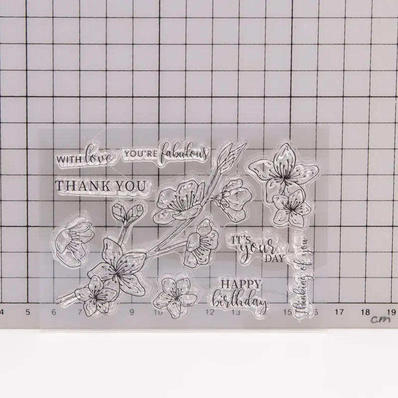 

Happy Birthday Thank You Flower Clear Stamp Transparent Seal for DIY Scrapbooking/Card Making