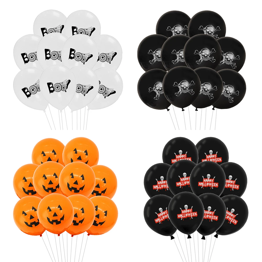 

10pcs12inch Halloween Party Black Pirate Skull-shaped Latex Balloon Pumpkin Ball Happy Birthday Party Decorations For Children