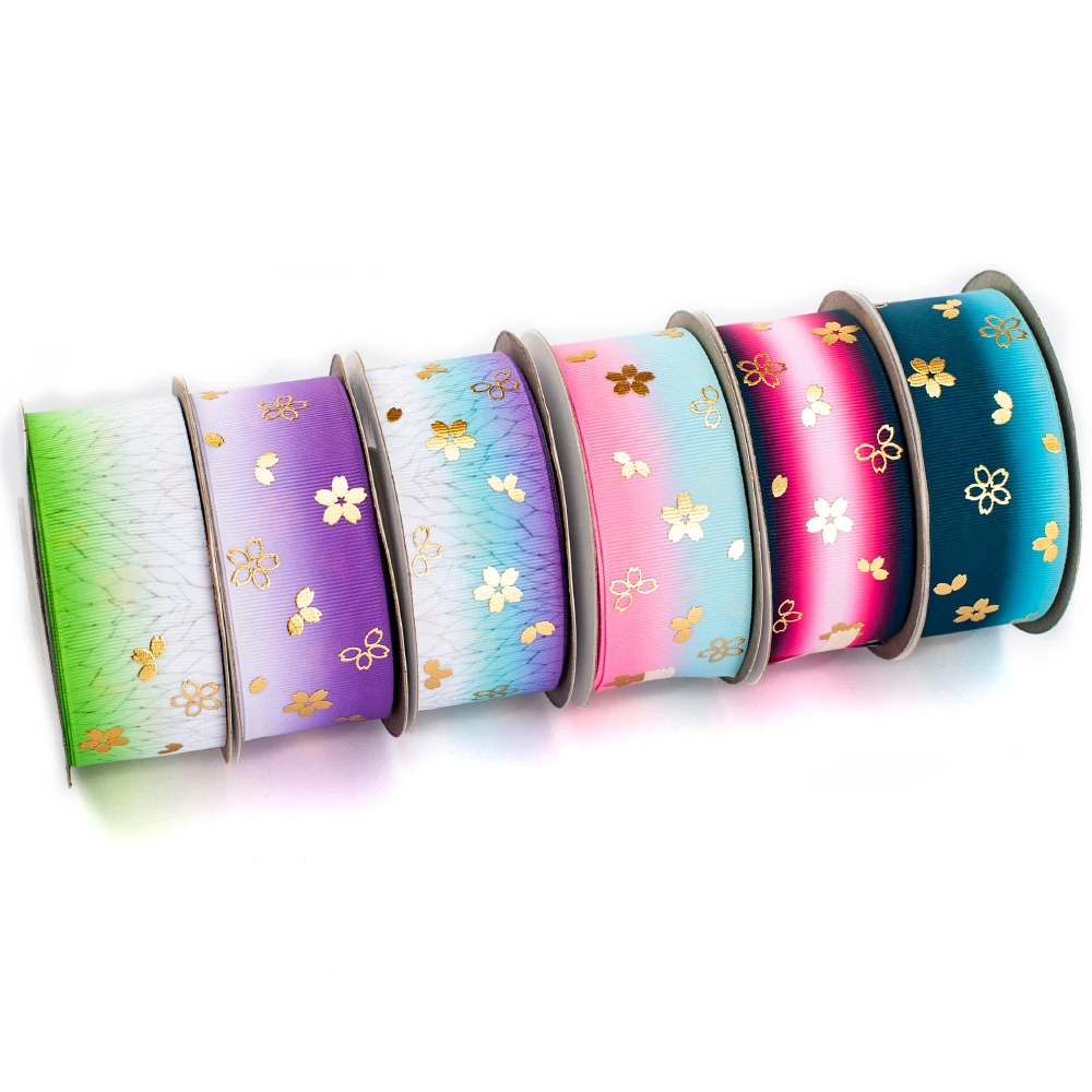 

New Flower Gold Foil Japan Kimetsu No Yaiba Printed Grosgrain Ribbon 38mm for Diy Hair Bow
