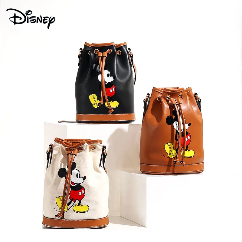 

Disney Original Mickey Mouse Shoulder Bag Women Fashion PU Bucket Shoulder White Black Brown Messenger Bag