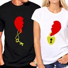 Парная Повседневная футболка для мужчин и женщин, парная футболка с принтом Love Key, модная уличная одежда, футболка с коротким рукавом, топы, одежда