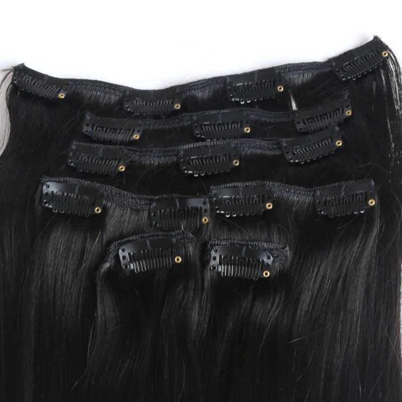 

Ali Fumiqueen Clip In Human Hair Extensions 7PC/Set Full Head Long Straight Hairpiece #1 #1B #4 #8 #613 #27 12-24inch Clip Hair