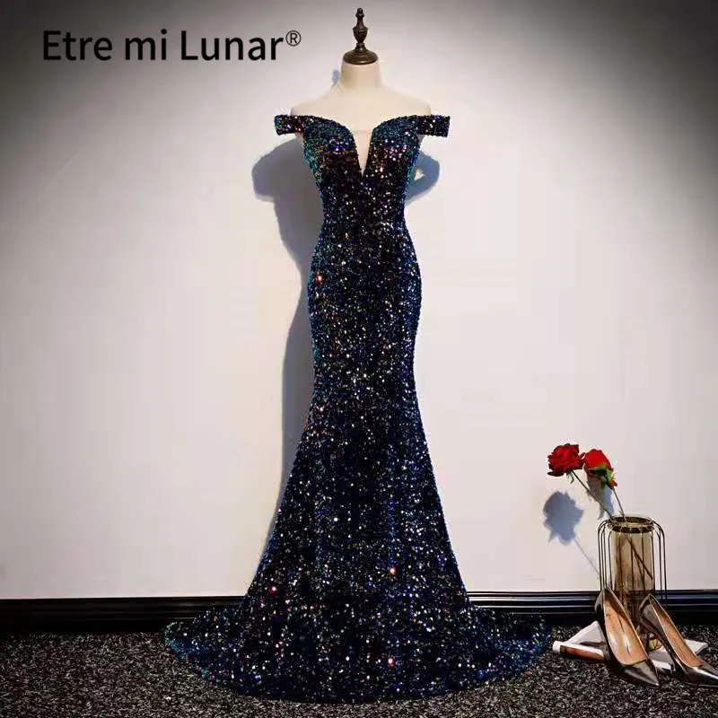 

Dubai Evening Dresses 2021 Sweetheart With Train Sequins Sparkle Evening Gowns Mermaid Dress BLE4021