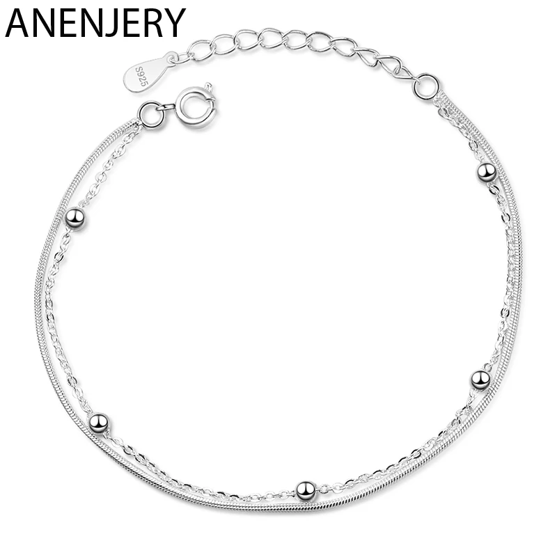 Anenjery хит модный 925 пробы серебряный ножной браслет для женщин двойной круг