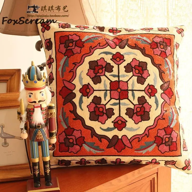Boho подушки с вышивкой, цветочные декоративные подушки, красная вышитая подушка, Геометрическая наволочка cojin bordada для дивана