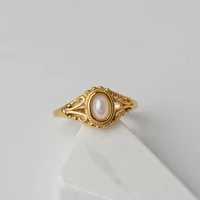 high end pvd gold finish eye pearl ring for women stainless steel rings drop shipping