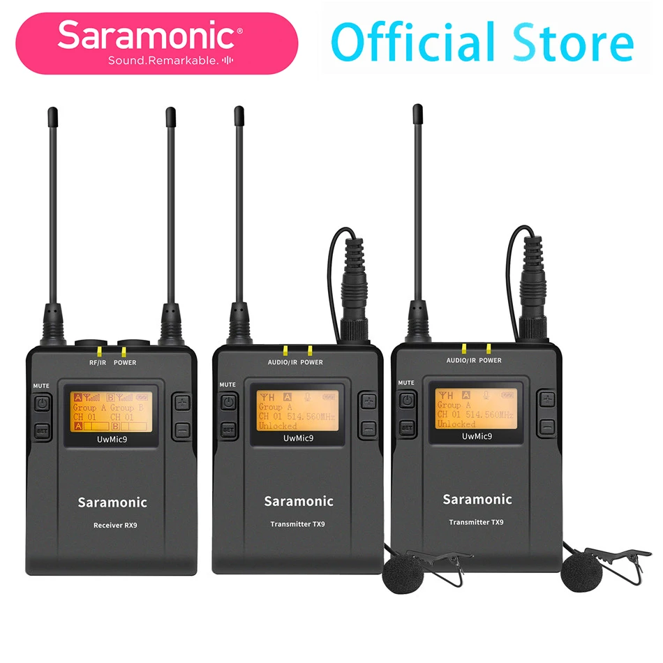 Saramonic UwMic9 Kit1/2 UHF Video Broadcast Interview Lavalier Wireless Microphone System for DSLR Camera Camcorder Vlog Podcast |